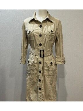 Y2K MNG Mango Women's Size 4 Beige Utility Shirt Dress